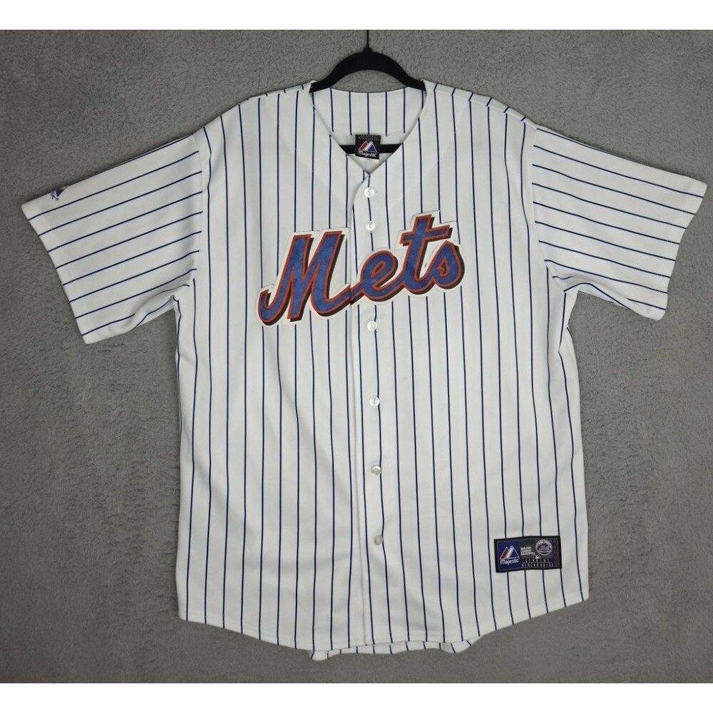 Vintage Majestic Jersey New York Mets Mens Large 48 White Pinstripe MLB Sewn